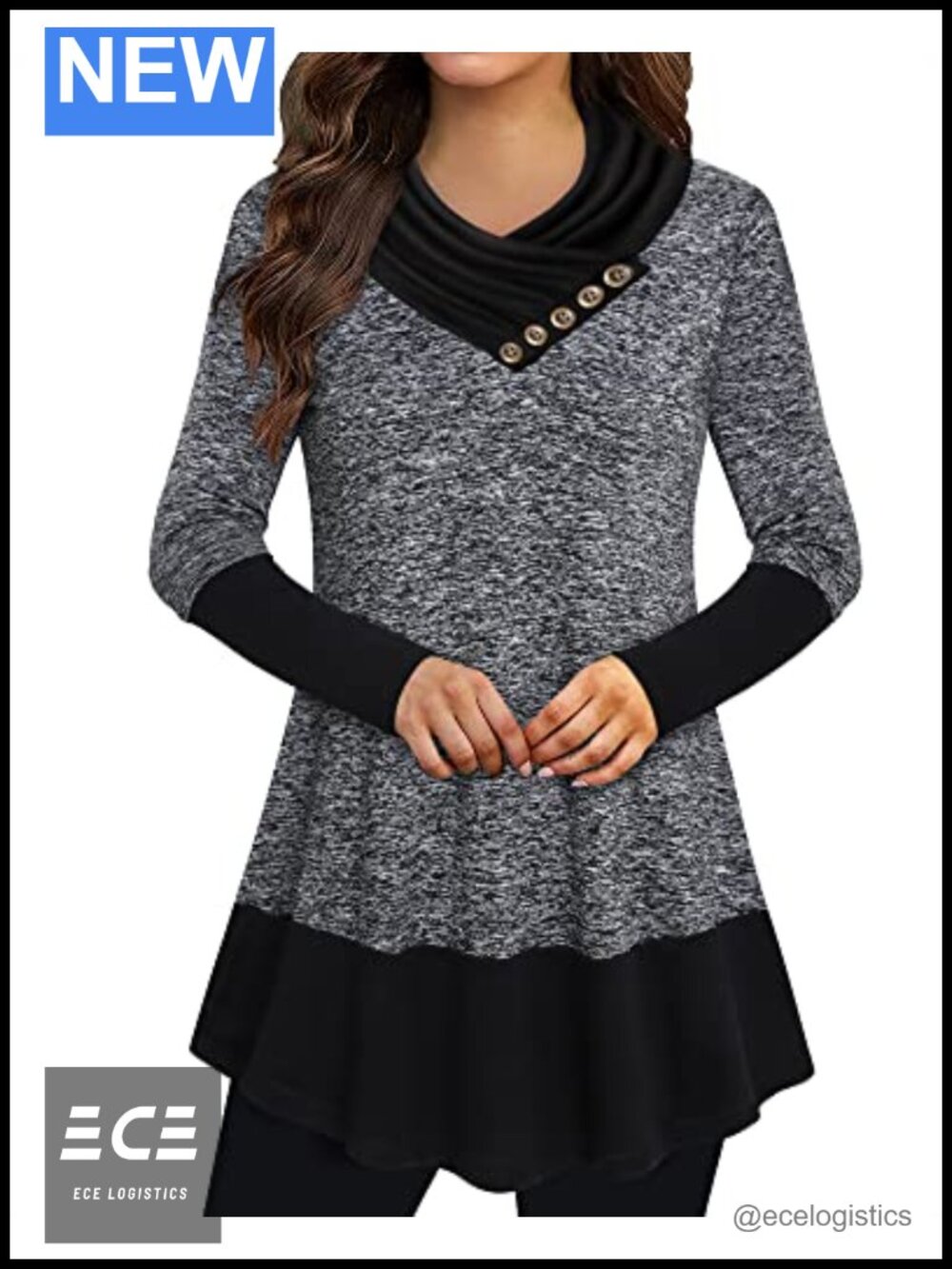 Cowl Neck Tunic Top Long Sleeve A-Line Flowy Blouse for Leggings